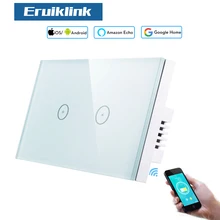 Eruiklink 2 банды США Стандартный WiFi переключатель, стеклянная панель сенсорные световые переключатели, Alexa и Google echo Wifi переключатель 110~ 240 В