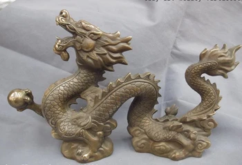 

28cm Chinese Royal Copper Bronze Fengshui Lucky Wealth Dragon Play Bead Statue
