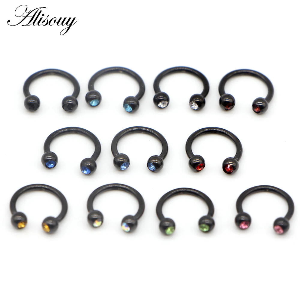 

Alisouy 1Pc Stainless Steel Crystal Circular Barbell Horseshoe Septum Lip Labret Eyebrow Nose Ring Nipple Piercing Body Jewelry