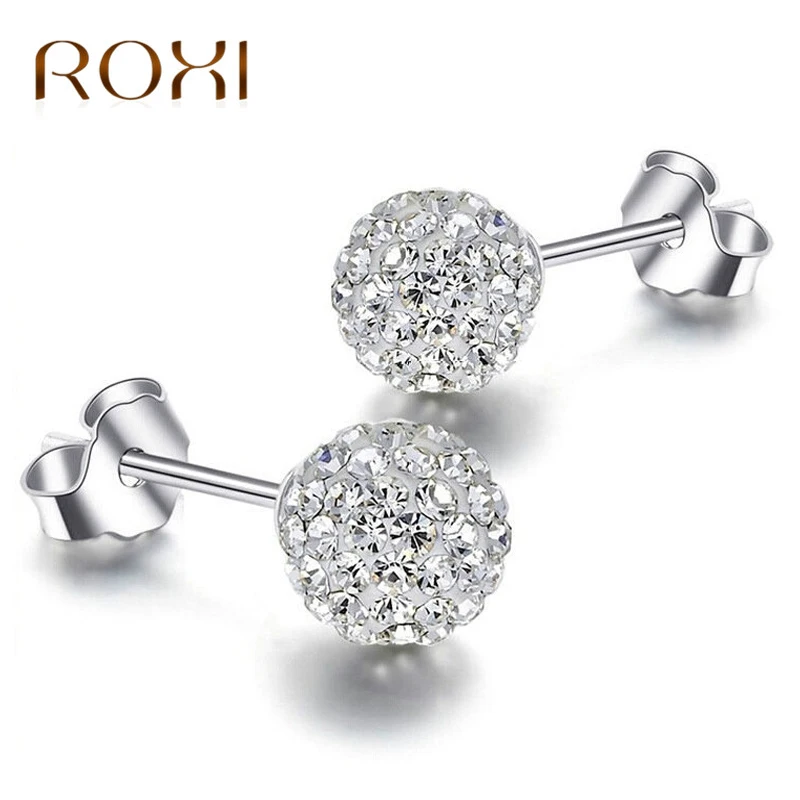 

ROXI Sterling Silver Jewelry Stud Earrings for Women Fashion White Crystal Women Earrings Wedding Pendientes Mujer Moda Jewellry
