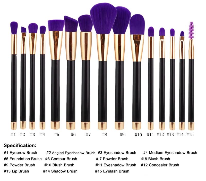 ODESSY, 15 шт., Кисть для макияжа, профессиональная, мягкая, розовая, золотая, кабуки, пудра, для бровей, для растушевки ресниц, кисти для макияжа, набор инструментов