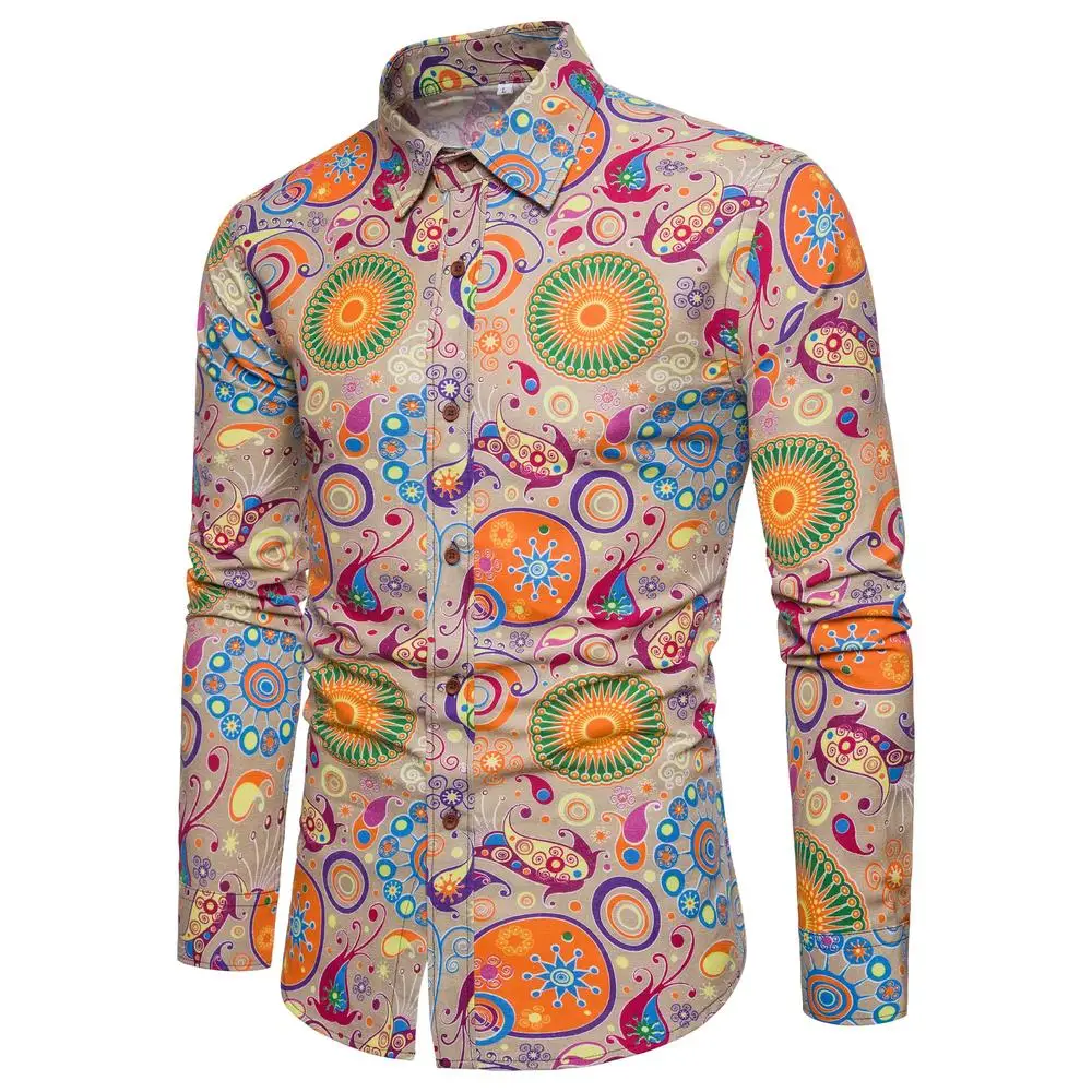 

2018 Men's Spring New Fashion Print Shirts Plus Size 5XL Clothing Casual Business Hawaii Long Sleeve Lapel Dress Shirts Tops
