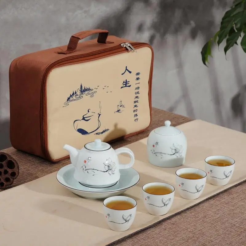  Chinese Travel Kung Fu Tea Set Ceramic Portable Teapot Porcelain Teaset Gaiwan Tea Cups of Tea Cere