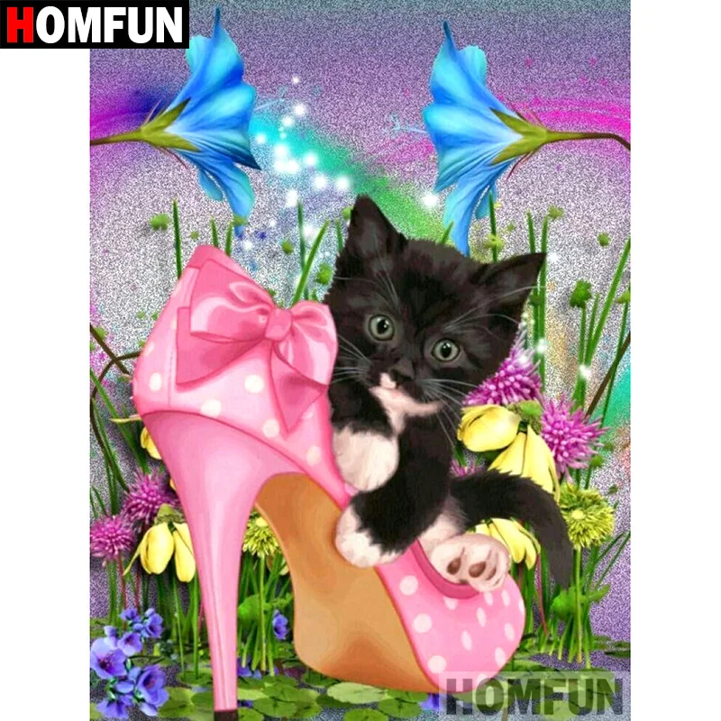 

HOMFUN Full Square/Round Drill 5D DIY Diamond Painting "Cat shoes" Embroidery Cross Stitch 5D Home Decor Gift A07347
