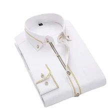 JeeToo белая мужская футболка новая деловая Мужская стандартная приталенная рубашка мужская одноцветная с длинным рукавом Повседневная Свадебная рубашка размера плюс 3XL