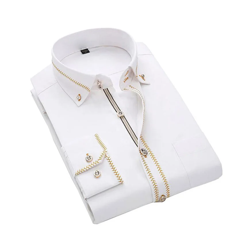 

JeeToo White Men Shirt 2019 New Business Men's Regular Fit Dress Shirt Male Solid Long Sleeves Casua Wedding Shirt Plus Size 3XL