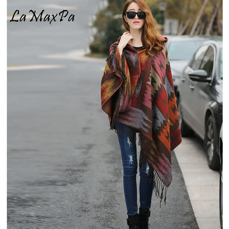 Женское пальто с капюшоном LaMaxPa Модное пончо в стиле ретро|scarf tribal|shawl scarffashion scarf |
