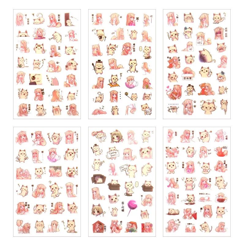 

6pcs/lot Cute cat stickers kawaii girls pink sticky label for decorate scrapbooking journal DIY diary album School supplies