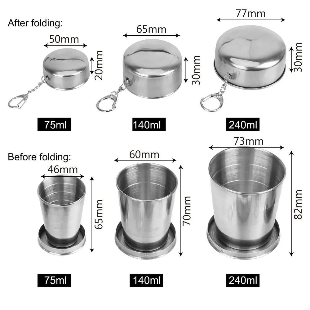 NICEYARD Stainless Steel Folding Cup Portable For Outdoor Travel Retractable Telescopic Collapsible Cups With Keychain