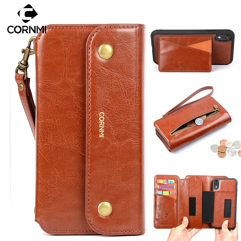 

CORNMI Leather Case for iPhone XR Case Zipper Wallet Detachable Phone Bag with Card Cash Slots Handy Strap