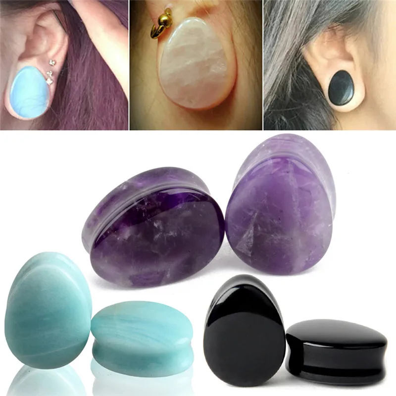 1Pcs Organic Flesh Tunnels Stone Ear Expander Body Piercing Jewelry