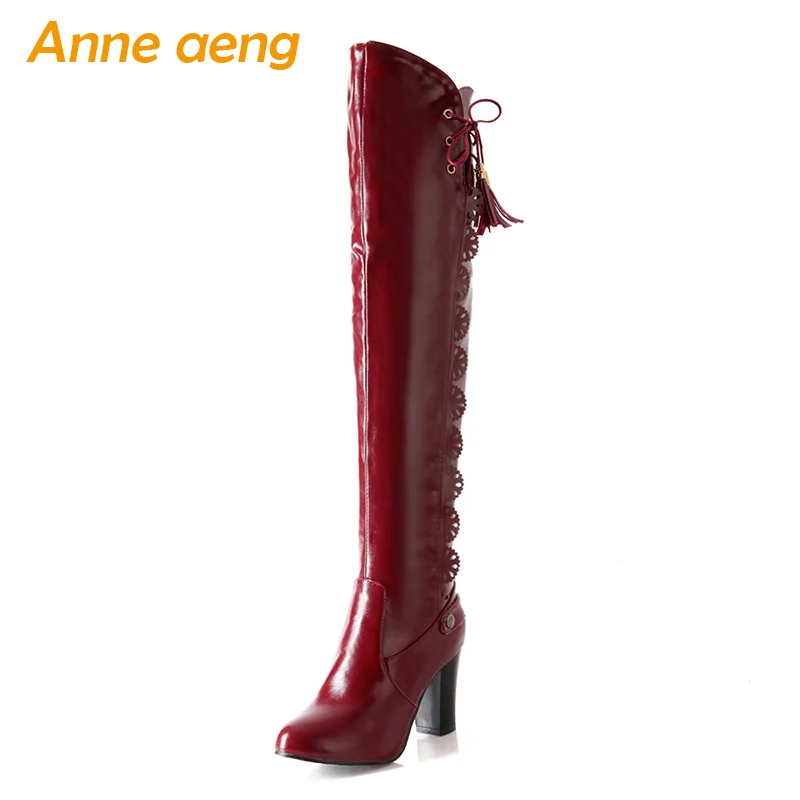 

2019 new winter women over-the-knee boots warm plush lining high heels ladies sexy boots wine red women shoes big size 33-43