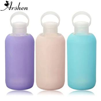 

Arshen New Fashion Colorful 500mL Glass Water Bottle Glass Beautiful Gift Women Water Bottles with Protective Silicon Case Tour