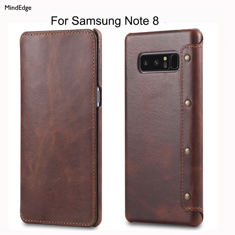Genuine Real Leather Slim Simple Business Style Flip Hard Back Cover Phone Case Luxury for Samsung Galaxy Note 8 Wallet Case