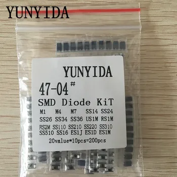 200pcs/lot SMD diode Assorted Kit 20value*10PCS contains SS110 SS220 SS210 SS310 SS510 SS16 SS26 SS34 SS36 ES1J ES1D M7 M4 US1M 200pcs smd us1m uf4007 1a 1000v sma fast recovery diode rectifier