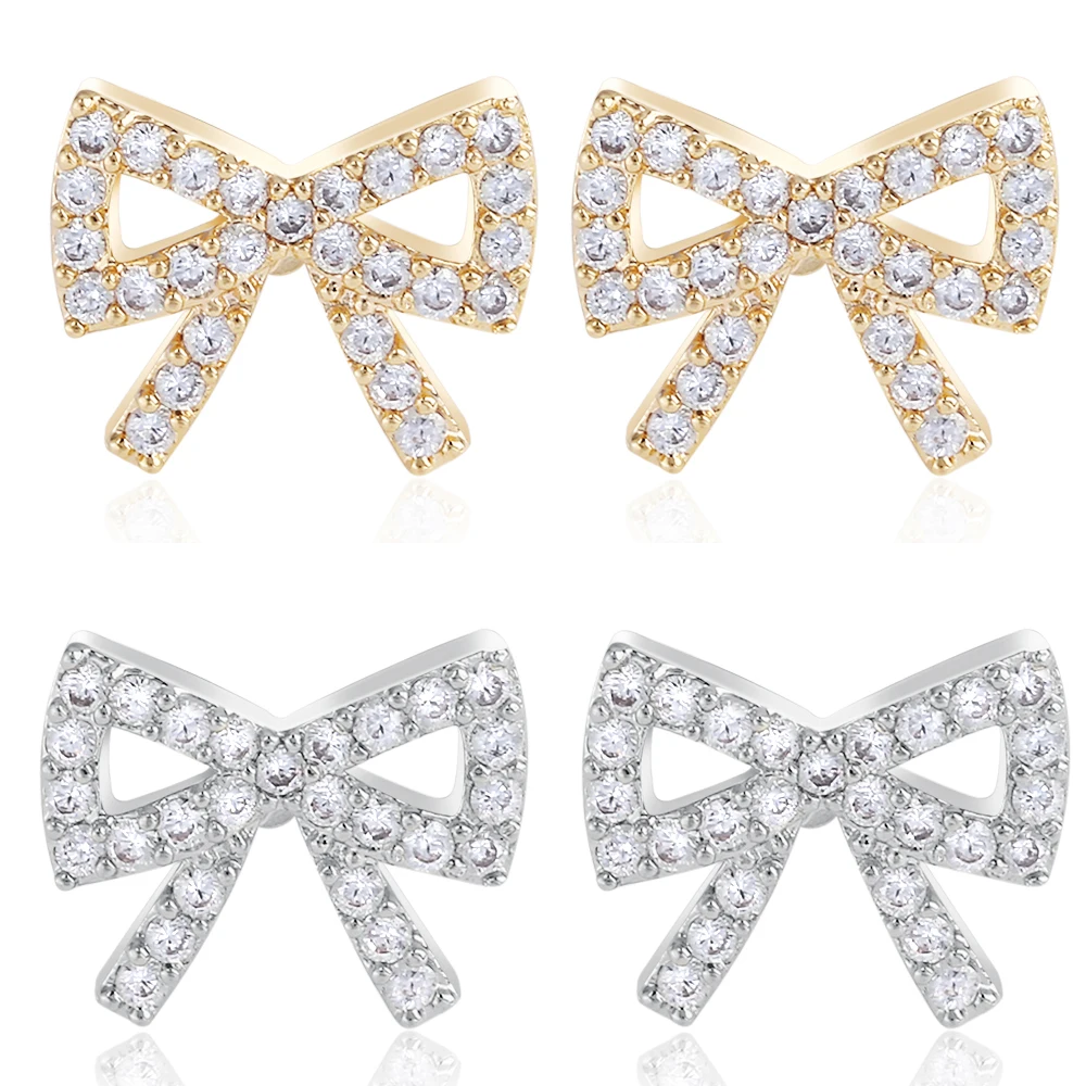 Top Quality Cubic Zircon Stud Earrings Classic Gold Color Bowknot ...