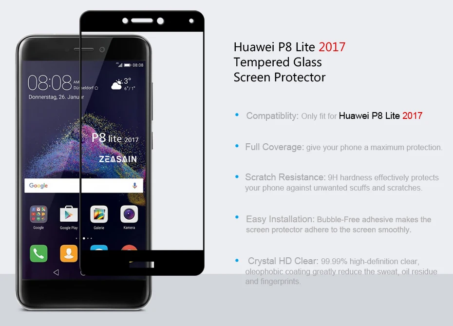 2 Pack Original ZEASAIN 9H 2.5D Full Cover Tempered Glass Screen Protector For Huawei P8 Lite P8Lite 2017 Safety Glass Film (5)