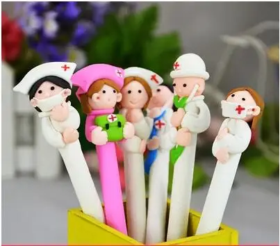 

30pcs/lot polymer clay cartoon cute doctor nurse gift ballpoint pen creative stationerylovely gift prizes pen