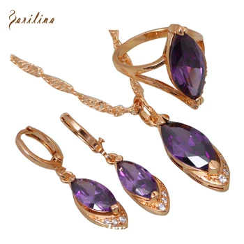 

Fashion Jewelry Accessories Yellow Gold Purple zircon Jewelry Sets Pendant/Ring/Earrings size 6 7 8 9 10 S003