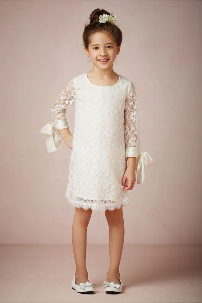 Ivory White Lace Flower Girl Dresses For Beach Wedding 2016 Knee