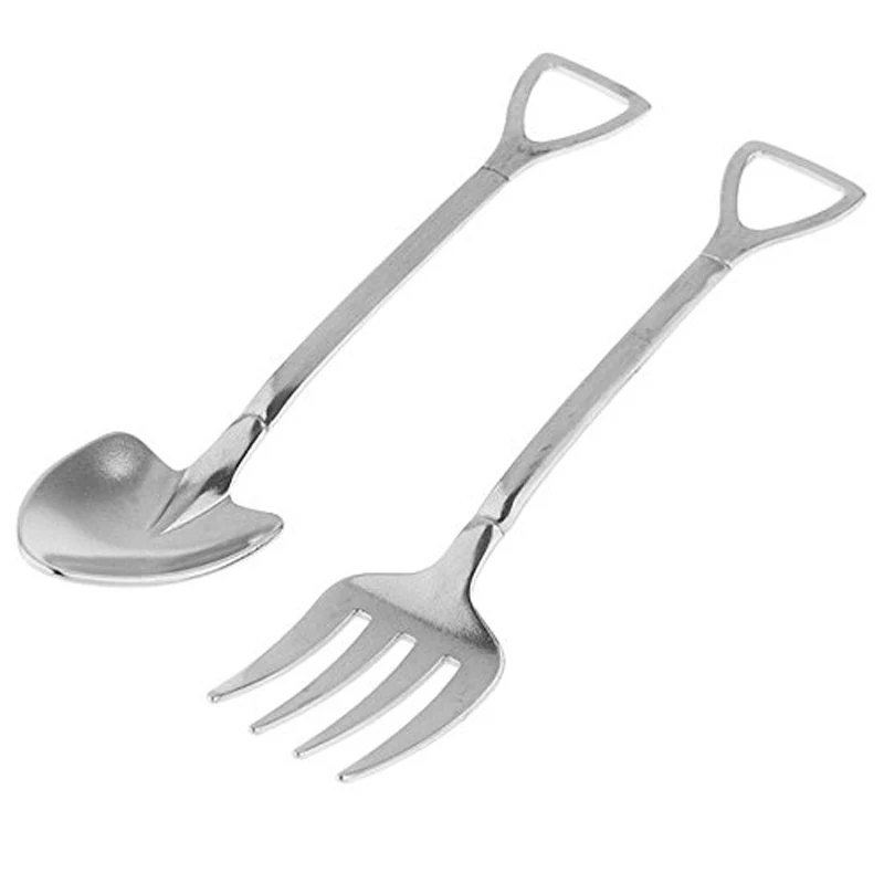 Mini Stainless Steel Shovel Shape Spoon Fork Set Ice Cream Dessert