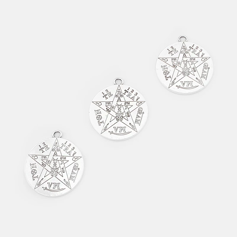 2pcs Antique Silver Large Tetragrammaton Pentagram Pentacle Wicca Pagan Charms