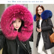 Роскошное большое натуральное пуховое пальто из натурального меха енота для женщин с капюшоном женские модные парки в Корейском стиле куртки ярких цветов xxxl