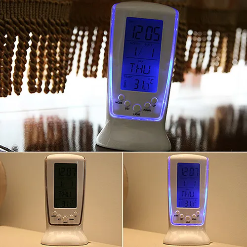 Светодио дный светодиодный цифровой будильник с голубой подсветкой электронный календарь термометр подарок комната свет Прямая