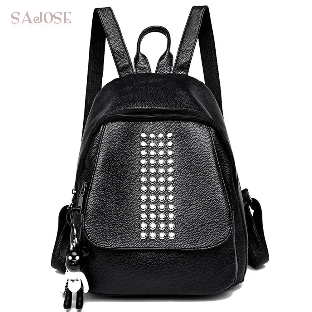 School Backpacks For Teenage Girls Women Leather Fashion Rivet High