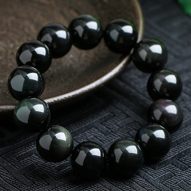 

New Design Natural Black Obsidian Bracelet Jewelry Natural Stone Beads Round Bracelet Bangle For Men & Women Valentine's Gift
