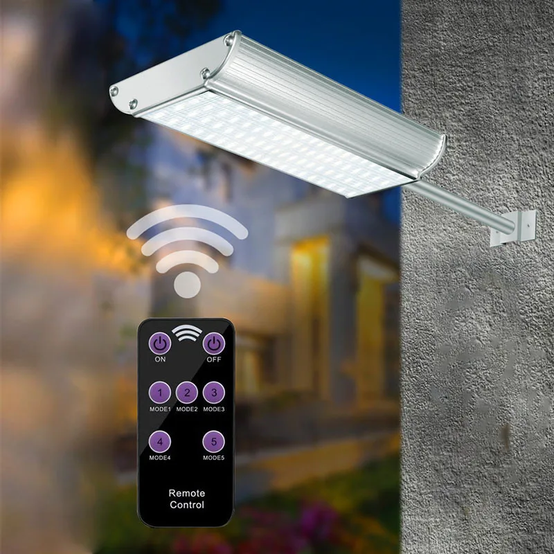 

70 Led Street Light Solar Power Lamp With Remote Controller 5 Modes Motion Sensor Aluminum Alloy Waterproof For Garden Lighting