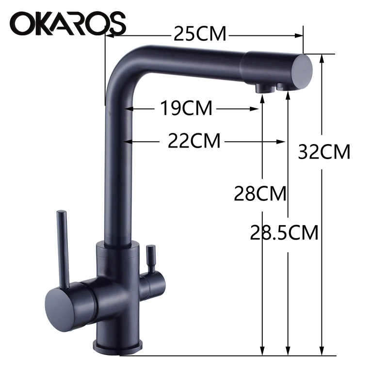  OKAROS Black Kitchen Faucet Water Brass Purifier Faucet Dual Sprayer Drinking Water Tap Vessel Sink - 32838034872