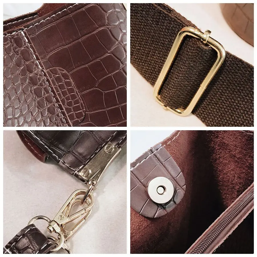 Alligator Handbags Women Big Capacity Pu Leather Messenger Shoulder Bags Women Bucket Casual Solid Crocodile Woman Handbag Purse