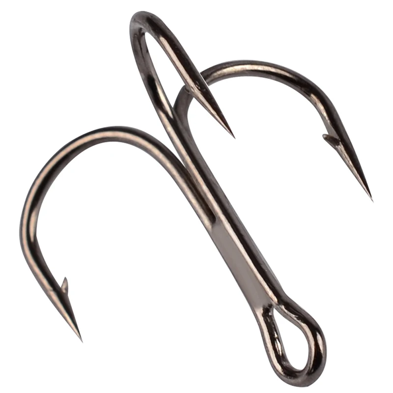 50pc Tackle Round Bent Treble Saltwater Barbed Hook 2/4/6/8/10 Fishing