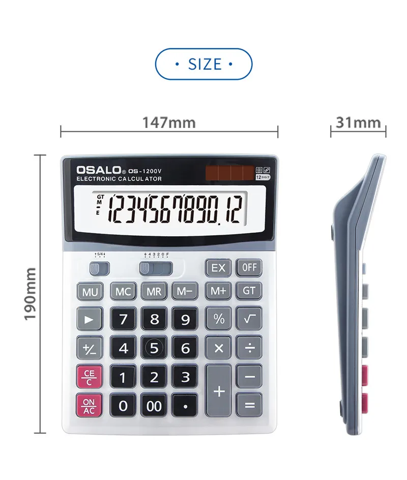 OSALO الشمسية ازدواجية السلطة حاسبة سطح المكتب حساب المالية calcultor 12 أرقام كبيرة مفتاح الشاشة الكبيرة الكمبيوتر حاسبة
