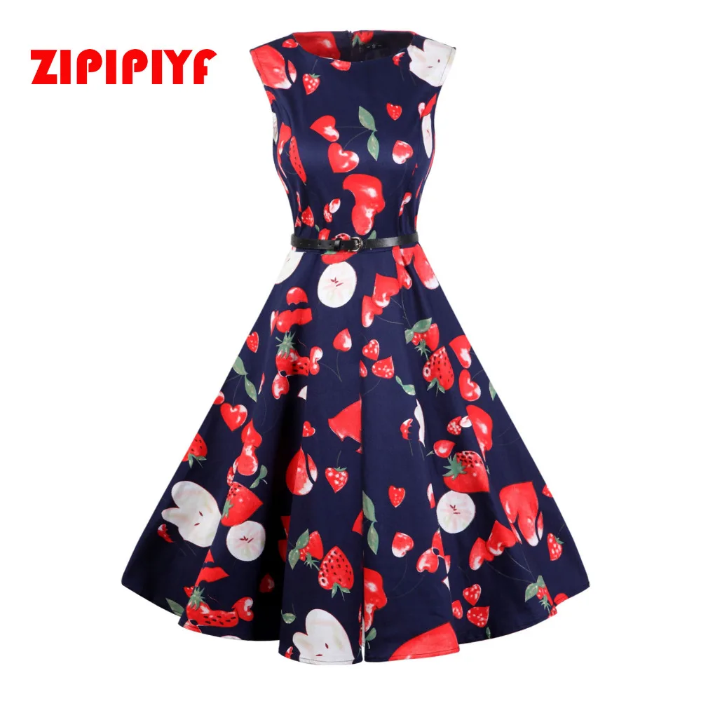 Zipipiyf 2017 sommer neue ärmellose blauen apple retro swing kleid druck selbst komfortablechina