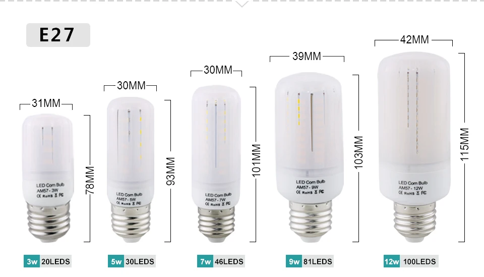 5736SMD светодиодный светильник-Кукуруза E27 E14 лампы 3 Вт 5 Вт 7 Вт 9 Вт 12 Вт Точечный светильник 220 В 110 В люстра светильник-свеча яркий, чем 5730SMD светодиодный s