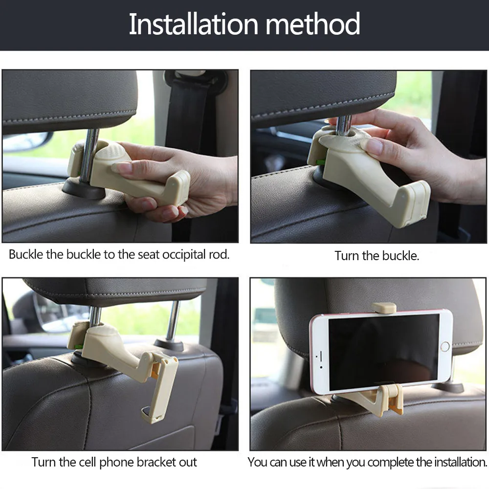 1 шт. 2 шт. автомобильный крючок на подголовник с держателем для телефона, вешалка на спинку сиденья для сумки, кошелька, ткань для продуктов, портативный 2в1, многофункциональные зажимы, крючки