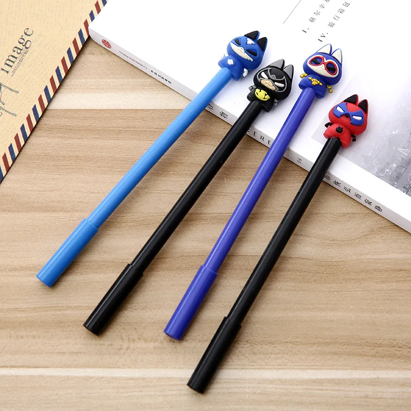 

24 pcs/lot 0.5mm Cat gel pens for writing Cartoon hero black neutral pen Kawaii stationery escolar school supplies kids gift
