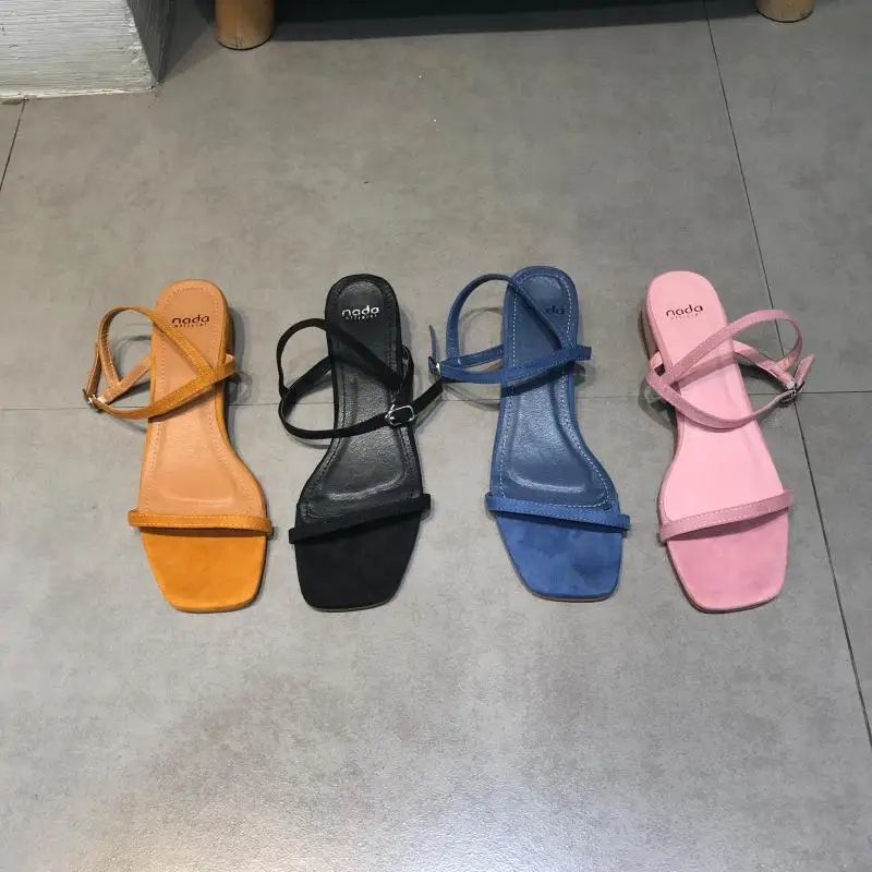 

fur heels Single cusp shoe platform sandals Dress Flock casual shoes zomer schoenen Solid summer Retro Low Thin Heels dames