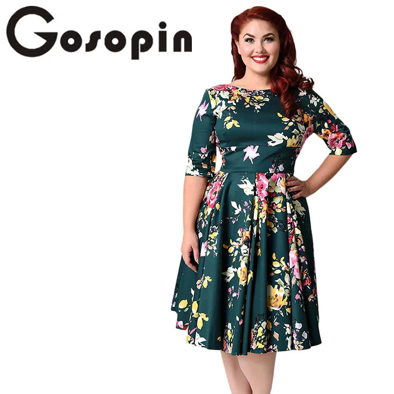 Aliexpress.com : Buy Gosopin Vintage Plus Size Elegant Lady Club Dresses Print Floral Half 