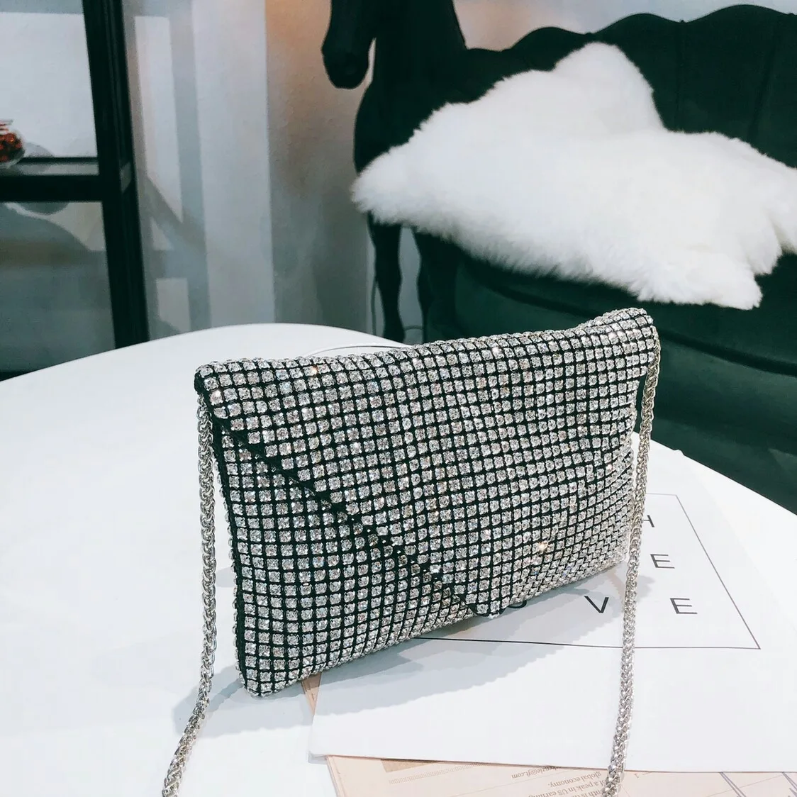 

LOVELY Korea Diamond Rhinestone Small Square Network Red Joker Single Shoulder Satchel Package