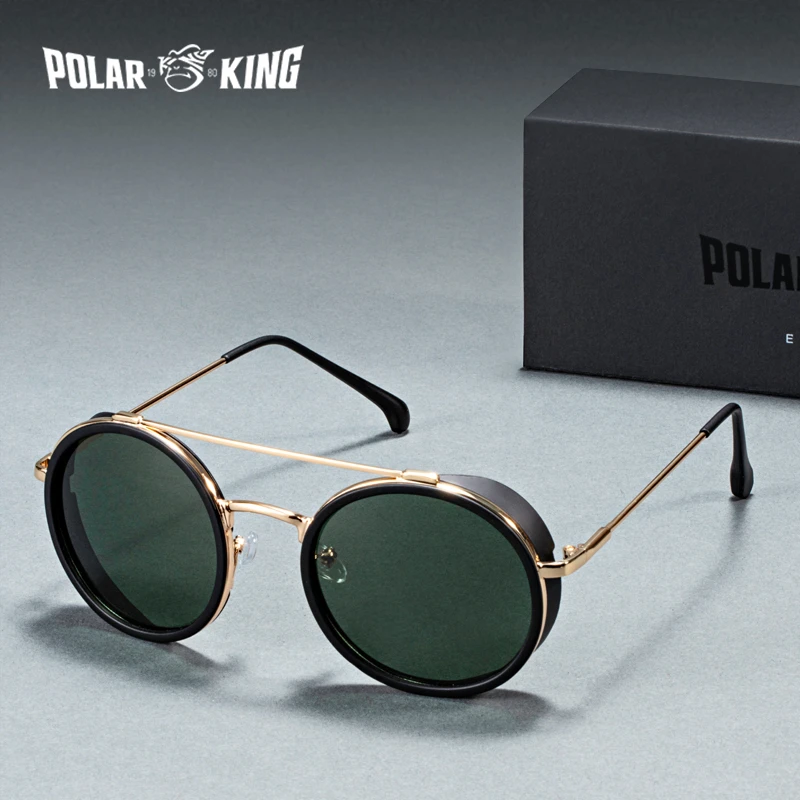 POLARKING Марка Ретро Steam Punk Поляризованные Мужские Круглые Солнцезащитные Очки Gafas De Sol Мужские Металлические Очки для Вождения Дорожные Очки