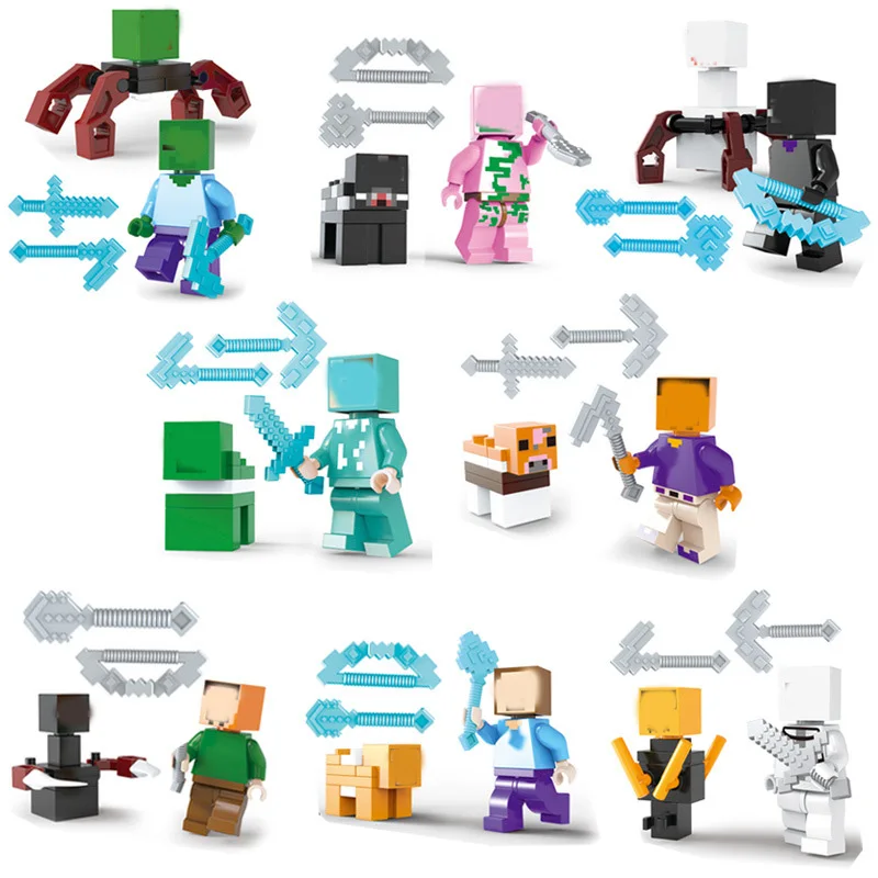 16Pcs My World Figure font b Building b font Blocks Zombie Compatible LegoING Minecrafted Steve Alex
