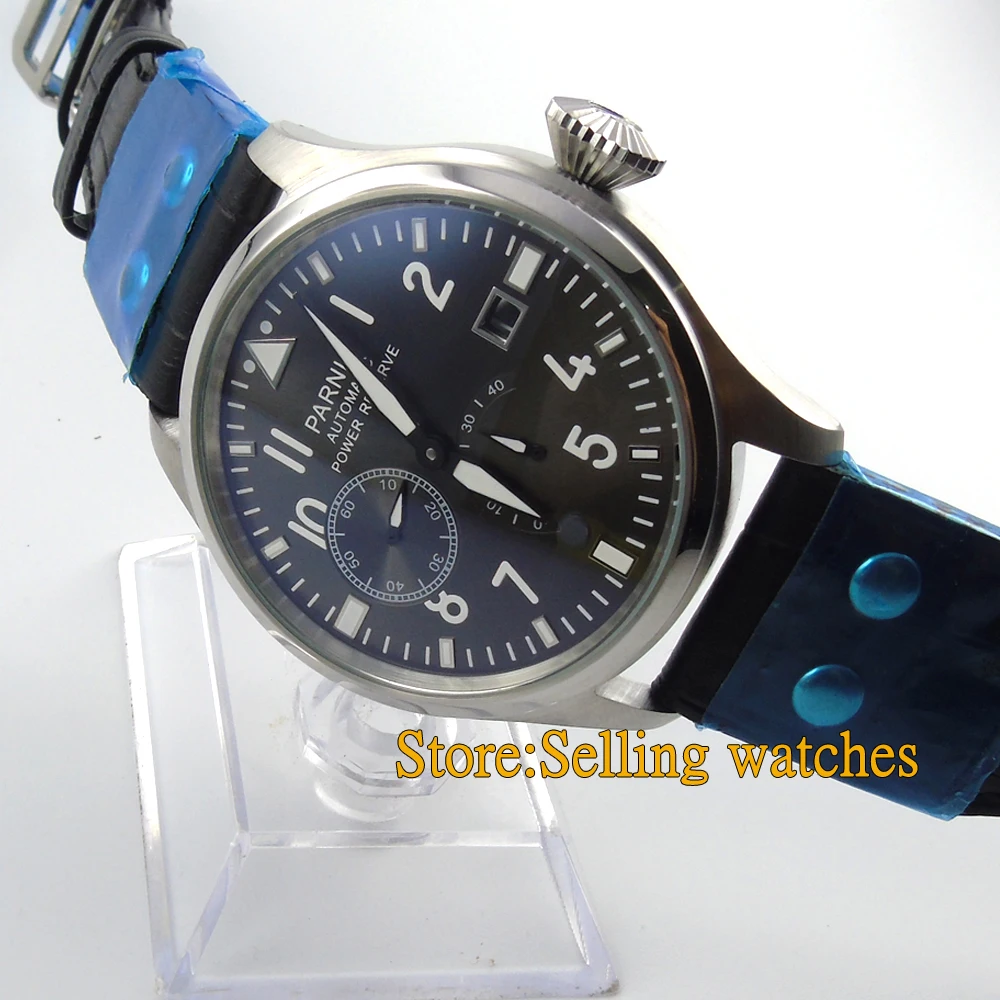

Parnis 47mm gray dial big crown power reserve Automatic men's watch