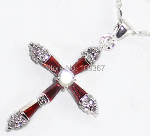 

Beautiful red zircon Cross pendants Necklace Wholesale necklaces gift CZ Hook Jewelry shipping freeLuxury Girls Wedding