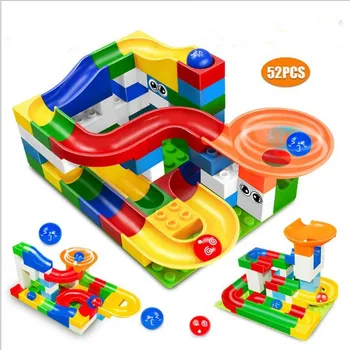 

52pcs Big Size Building Blocks Construction Marble Race Run Maze Ball Track Plastic Funnel Slide Educational Bricks Duplo Block