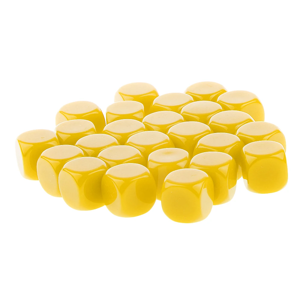 

Pack of 25pcs Opaque Blank Six Sided Dice D6 D&D RPG Party Game Dices Yellow