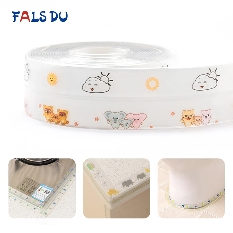 

1 ROLL PVC Kitchen Sink Waterproof Mildew Strong Self-adhesive Cute Print Tape Sticker Bathroom Crevice Strip Pool Water Seal