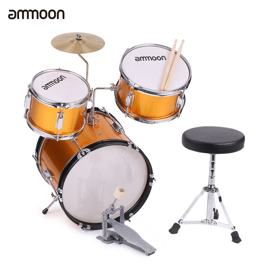 

ammoon 3-Piece Drum Kit Kids Children Junior Drum Set Percussion Musical Instrument with Cymbal Drumsticks Adjustable Stool
